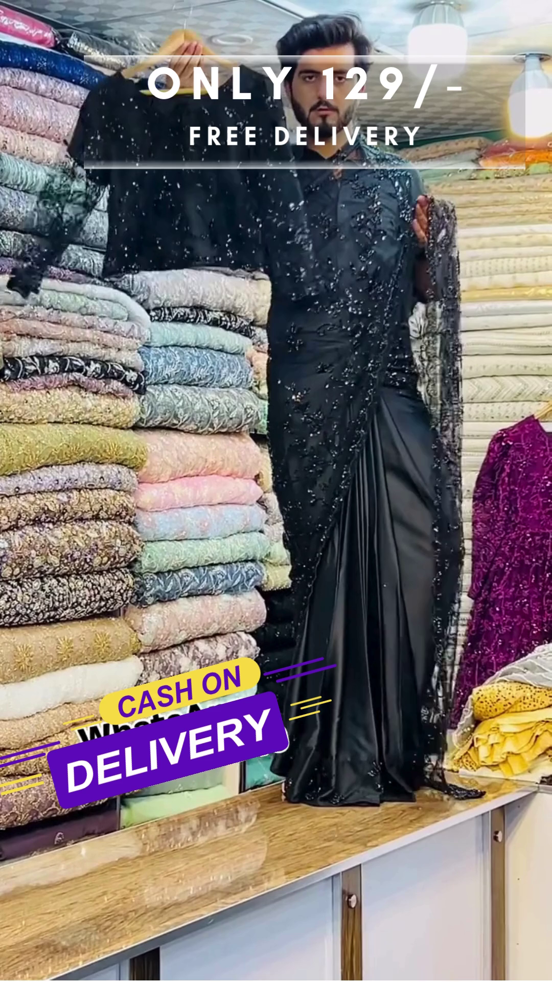 Thread Embroidery On Black Georgette Saree With Baahar-e-siah Blouse