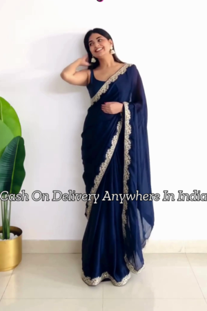 Blue Satin Saree
