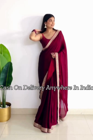 Red Satin Saree