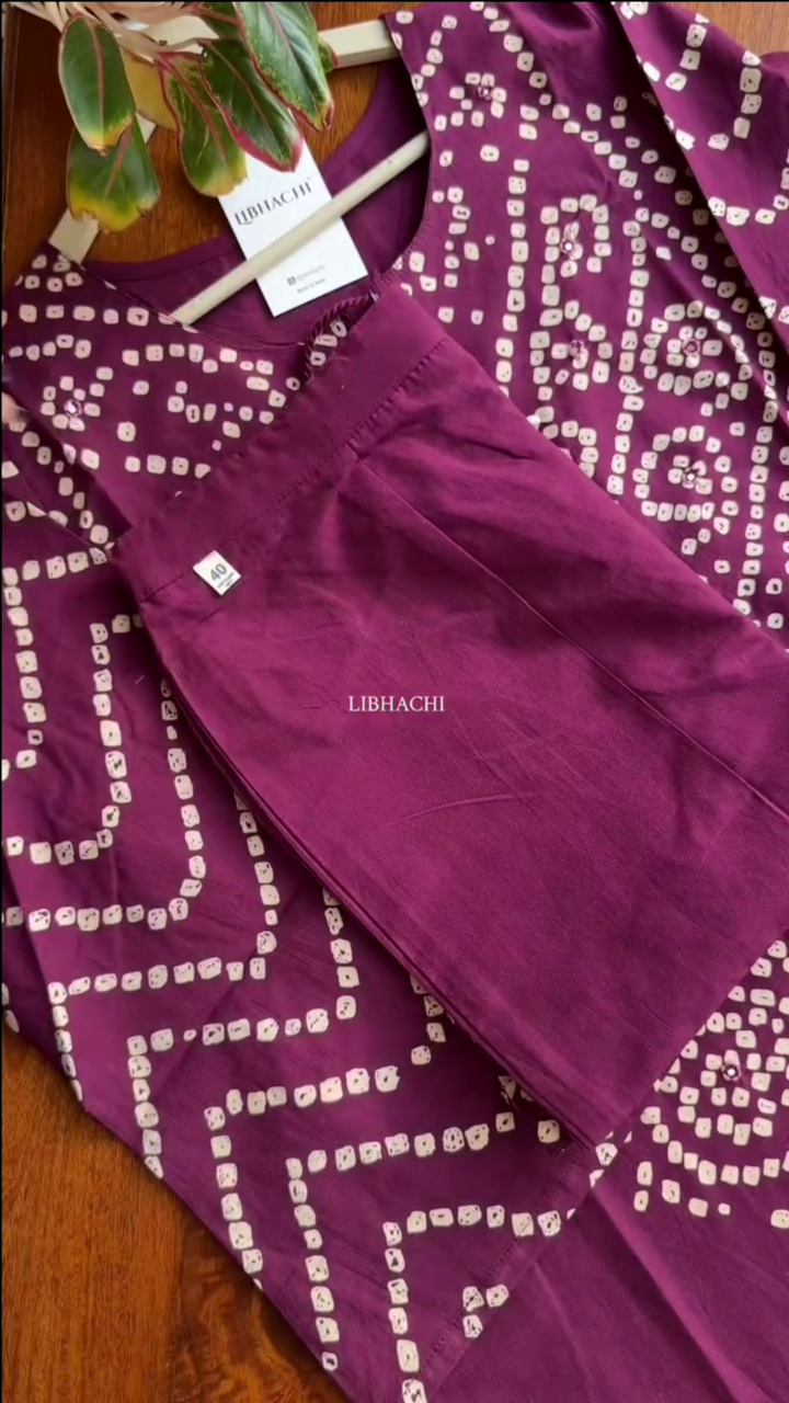 Women Purple & White Bandhani Printed Pure Cotton Kurta,Bottom and Dupatta - Image 2