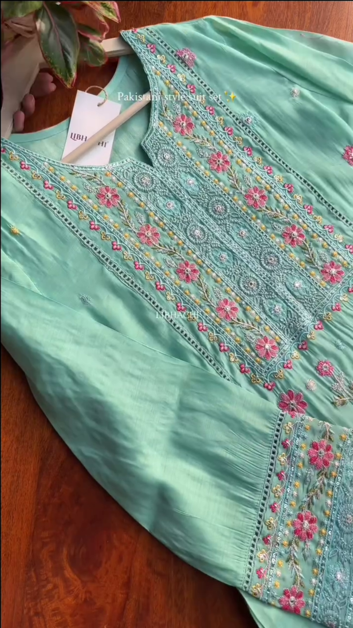 Pista Green Embroidered Kurta bottom With Dupatta