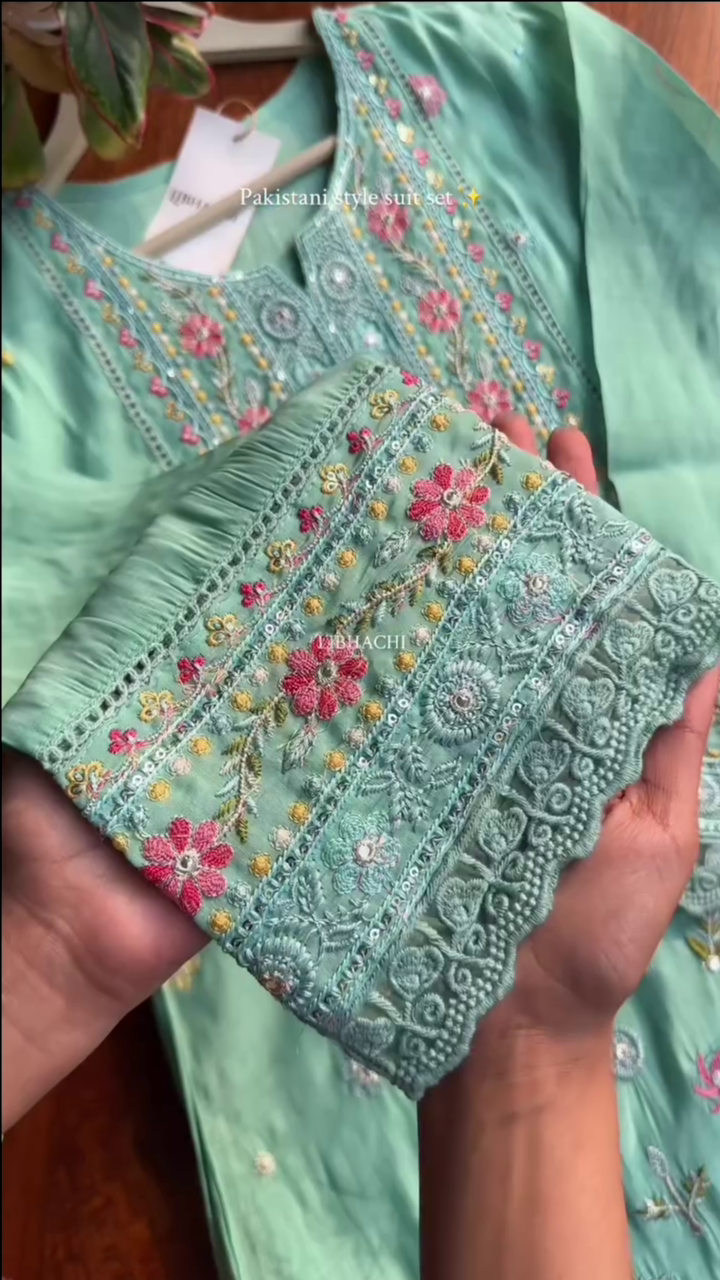 Pista Green Embroidered Kurta bottom With Dupatta - Image 2