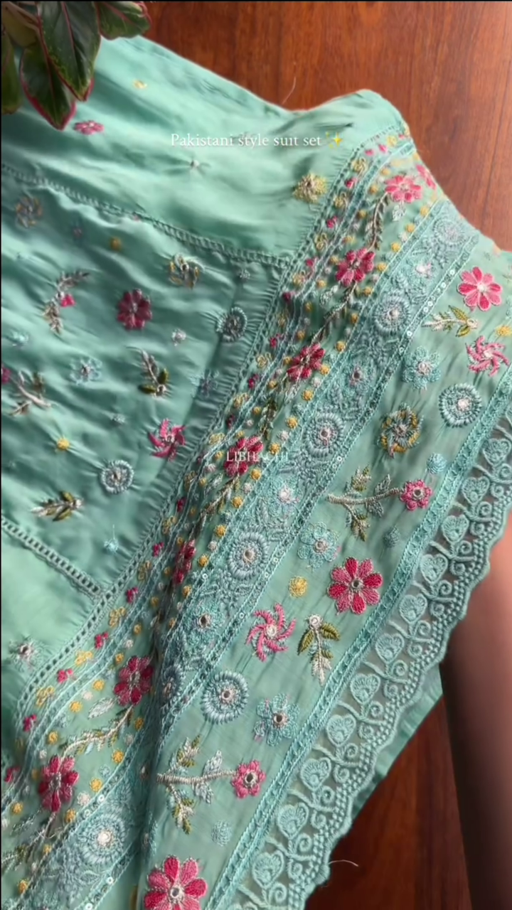 Pista Green Embroidered Kurta bottom With Dupatta - Image 8